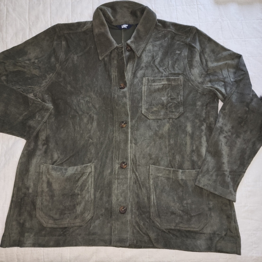 🆕️ Lands End Velour Shirt Chore Jacket Green, XL 18